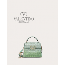 Real quality fake valentino canada Mini Vsling Handbag With Rhinestones for Woman in Aquamarine