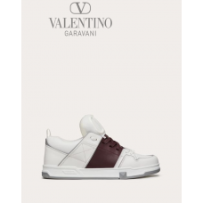 Fake Valentino toronto Open Skate Calfskin And Fabric Sneaker for Man in White/rubin