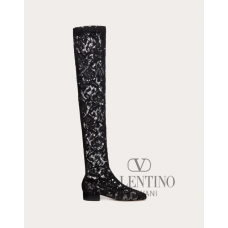 cheap fake valentino canada store Over-the-knee Lace Boots 30mm for Woman in Black