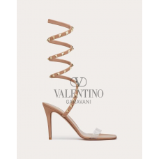 reps valentino canada locations Rockstud Kidskin Sandal 100mm for Woman in Rose Cannelle