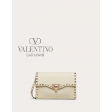 Buy replica Valentino toronto Small Rockstud Grainy Calfskin Crossbody Bag for Woman in Light Ivory