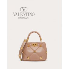 Real quality fake valentino canada Small Roman Stud The Handle Bag In Nappa for Woman in Rose Cannelle