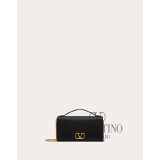 Buy fake valentino canada outlet Vlogo Signature Grainy Calfskin Wallet With Chain for Woman in Black