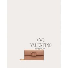high quality fake valentino canada sale Vlogo Signature Grainy Calfskin Wallet With Chain for Woman in Rose Cannelle