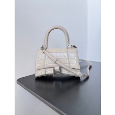 Balenciaga Hourglass Mini Handbag Crocodile Embossed Ivory