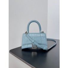 Balenciaga Mini Hourglass Handbag 19CM Crocodile Embossed Azure Blue