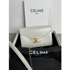 Celine Wallet On Chain Triomphe Shiny Calfskin White