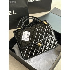 Chanel Large Backpack Shoulder Bag Patent Calfskin AS3662 Black