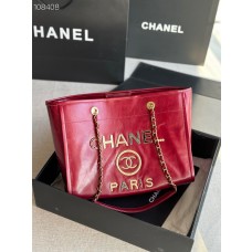 Chanel Medium Shopping Bag 33CM Calfskin Tweed Gold- one Red A66941