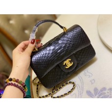 Chanel Mini Flap Handbag Top Handle AS2431 Python Black