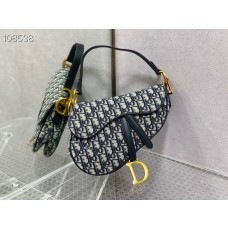 Dior Large Saddle Strap Bag 25.5CM Blue Dior Oblique Jacquard