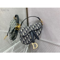 Dior Mini Saddle Strap Bag 21CM Blue Dior Oblique Jacquard