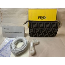 Fendi Baguette Pouch Beige Jacquard FF Fabric Clutch With Chain
