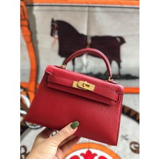 Hermes Mini Kelly II Bag Chèvre Mysore Leather Red