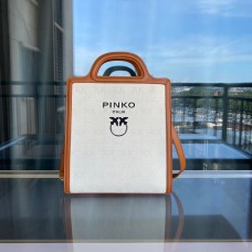 Pinko Medium Shopping Bag Framed Logo Brown