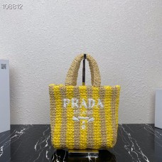 Prada Small Raffia Tote Bag 1BG422 Yellow